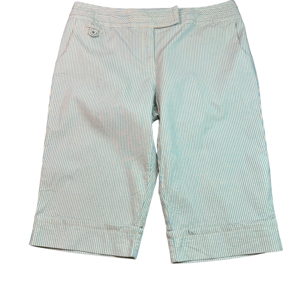 Boston Proper Seersucker Blue White Stripe Walking Shorts witb Pockets size 14